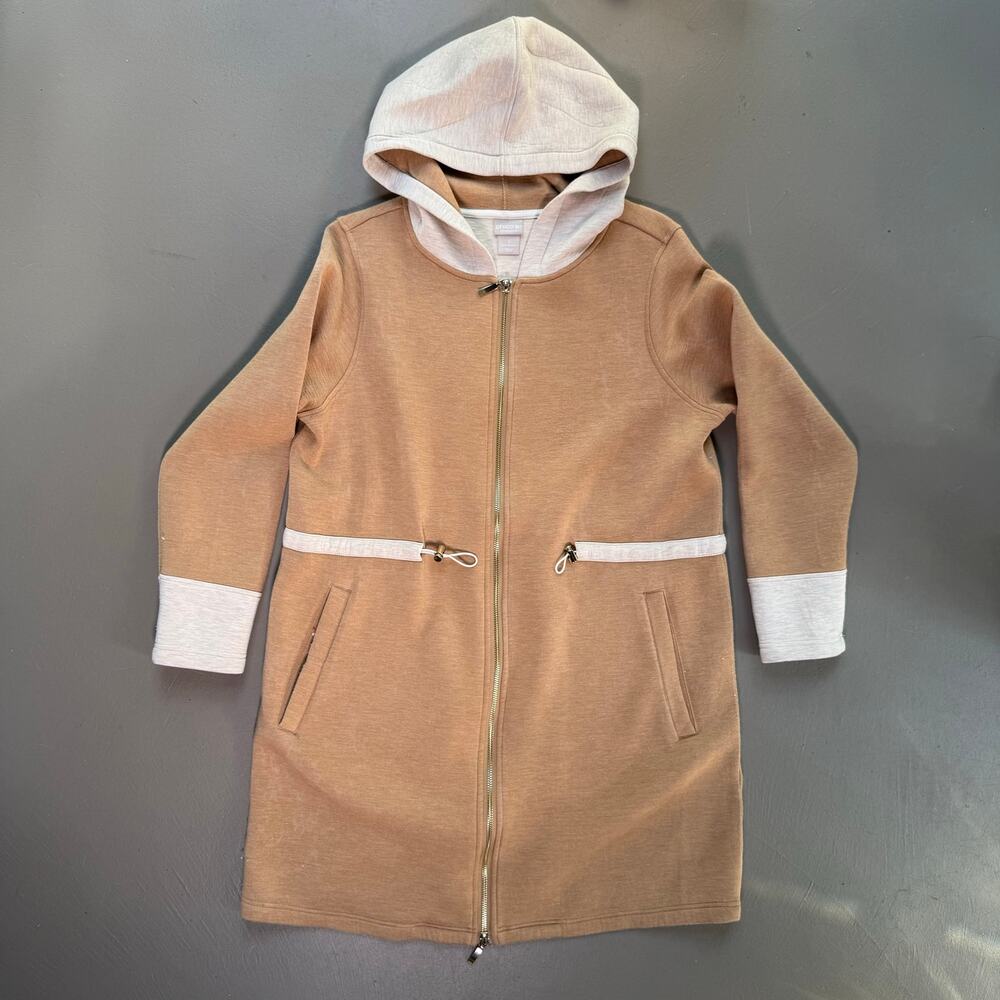 Chico’s Zenergy Hooded Jacket SIZE 1 Travel Athleisure Longline Coat